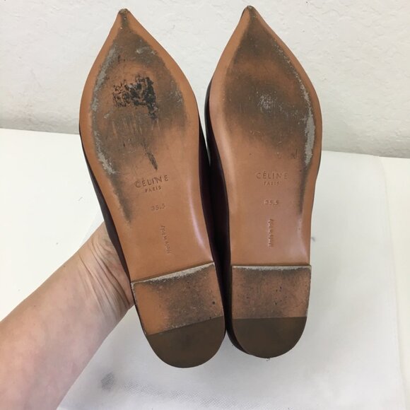 CELINE Authentic Peep Toe Flats Womens 35.5 Made in Italy Burgundy Soft Leather - Picture 5 of 13